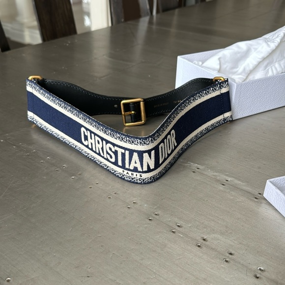 Dior Accessories - Christian Dior logo belt blue white with bag and box size 75